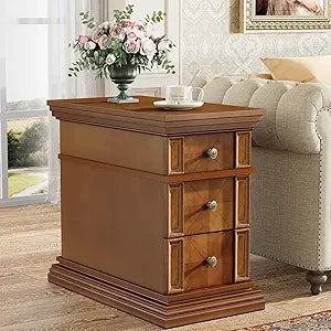 DAFIFY Vintage 3 Drawer Narrow End Table For Living Room