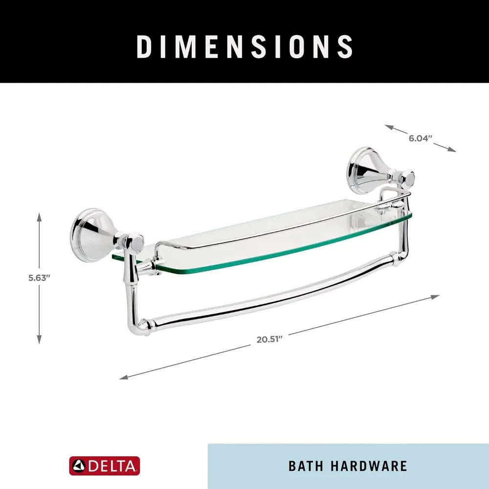 Delta Cassidy Glass Bathroom Shelf Towel Bar Wall Mount
