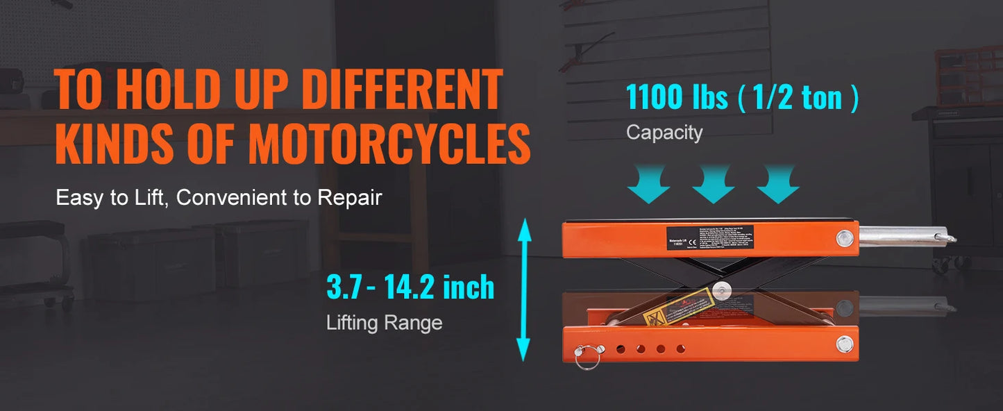 SucceBuy Motorcycle Lift Scissor Lift With Wide Deck Safety Pin
