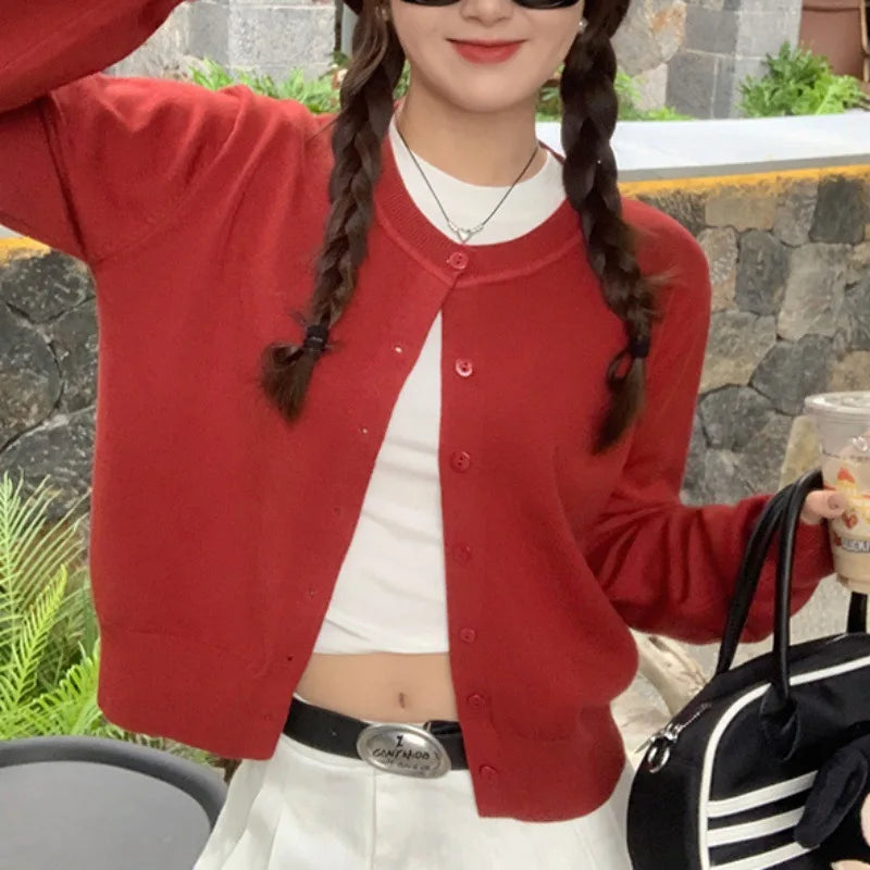 YIYUEQIANLI Women Cardigan O Neck Button Down Knit Sweater