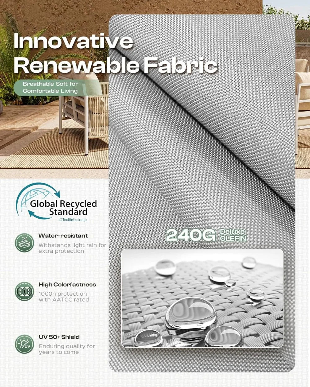 Aluminum Outdoor Patio Couch HDPE Rope Sofa With Washable Cushions