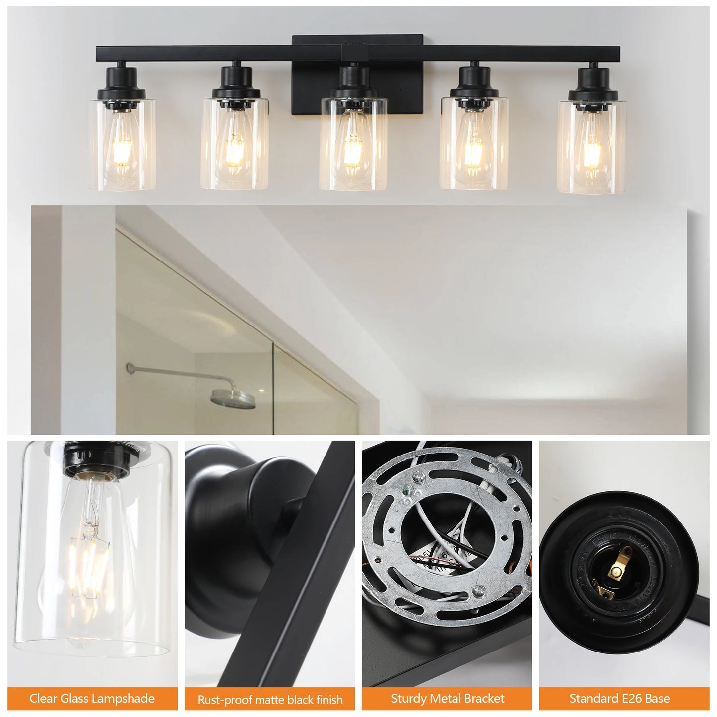 Modern Industrial Vanity Light 5 Light Wall Sconce Glass