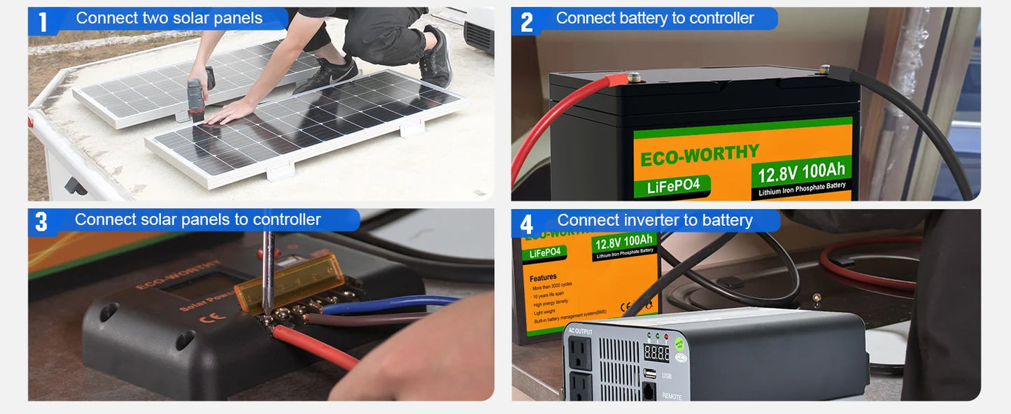 ECO-WORTHY 200W Solar Panel Kit 2x100W With 1100W Inverter