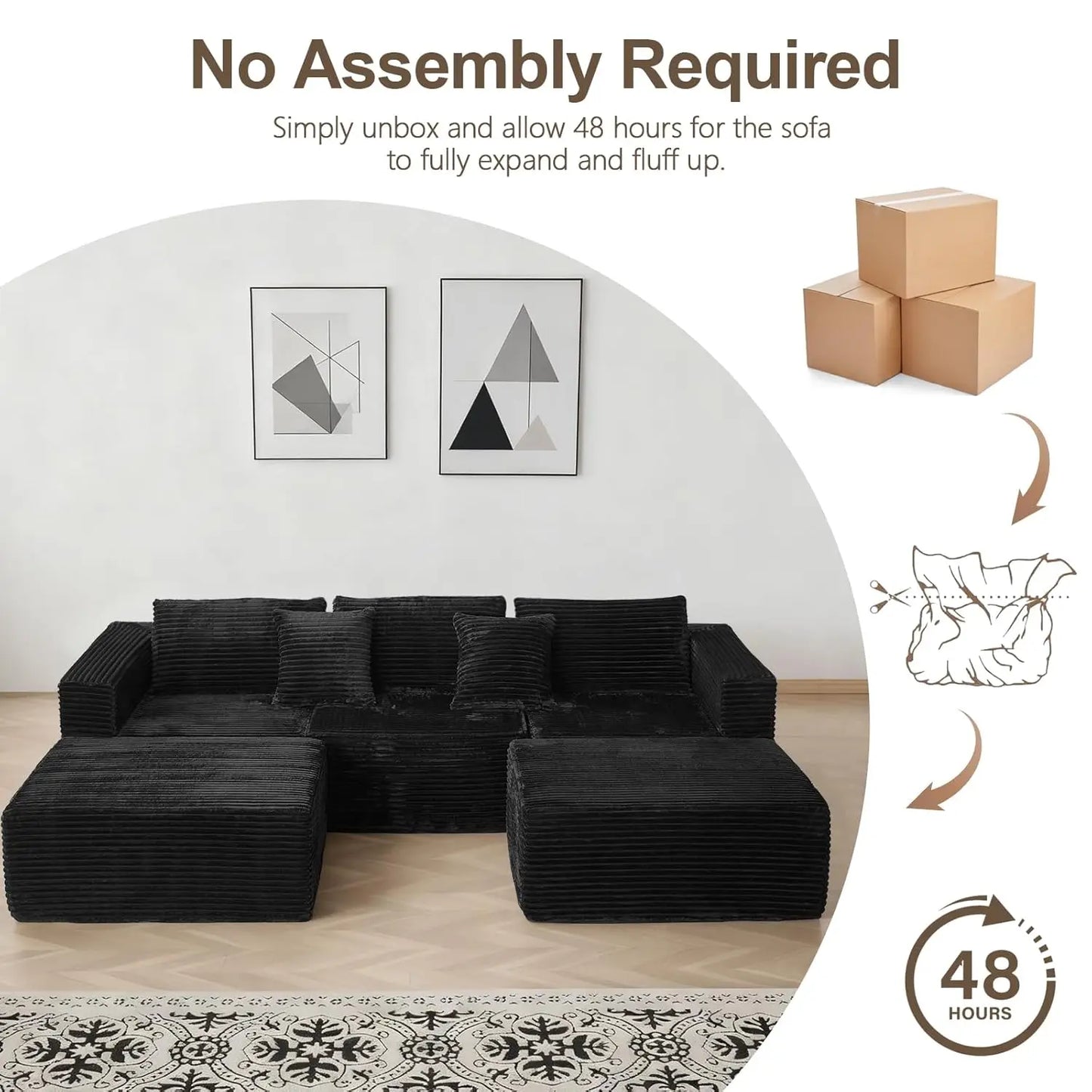 Corduroy U Shaped Modular Sofa With Two Ottomans Memory Foam