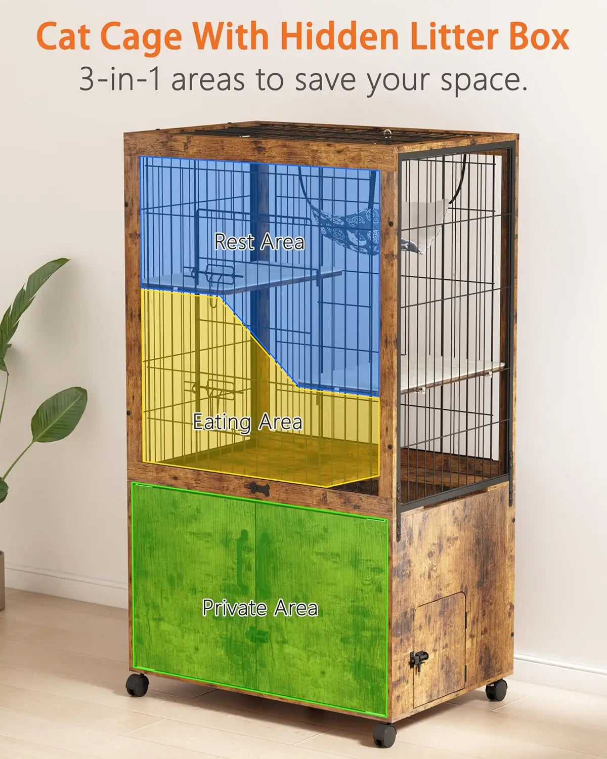 Rustic Indoor Wood Cat Kennel With Hidden Litter Box Enclosure