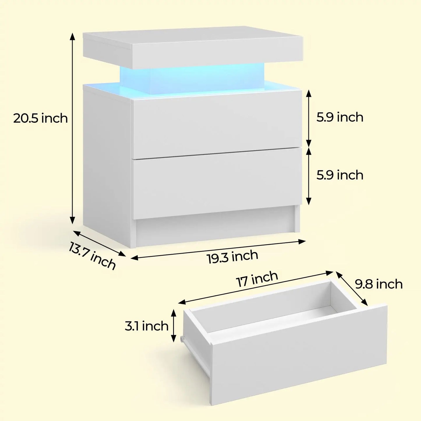 Cubehom LED Nightstands With 2 Drawers RGB Lighting