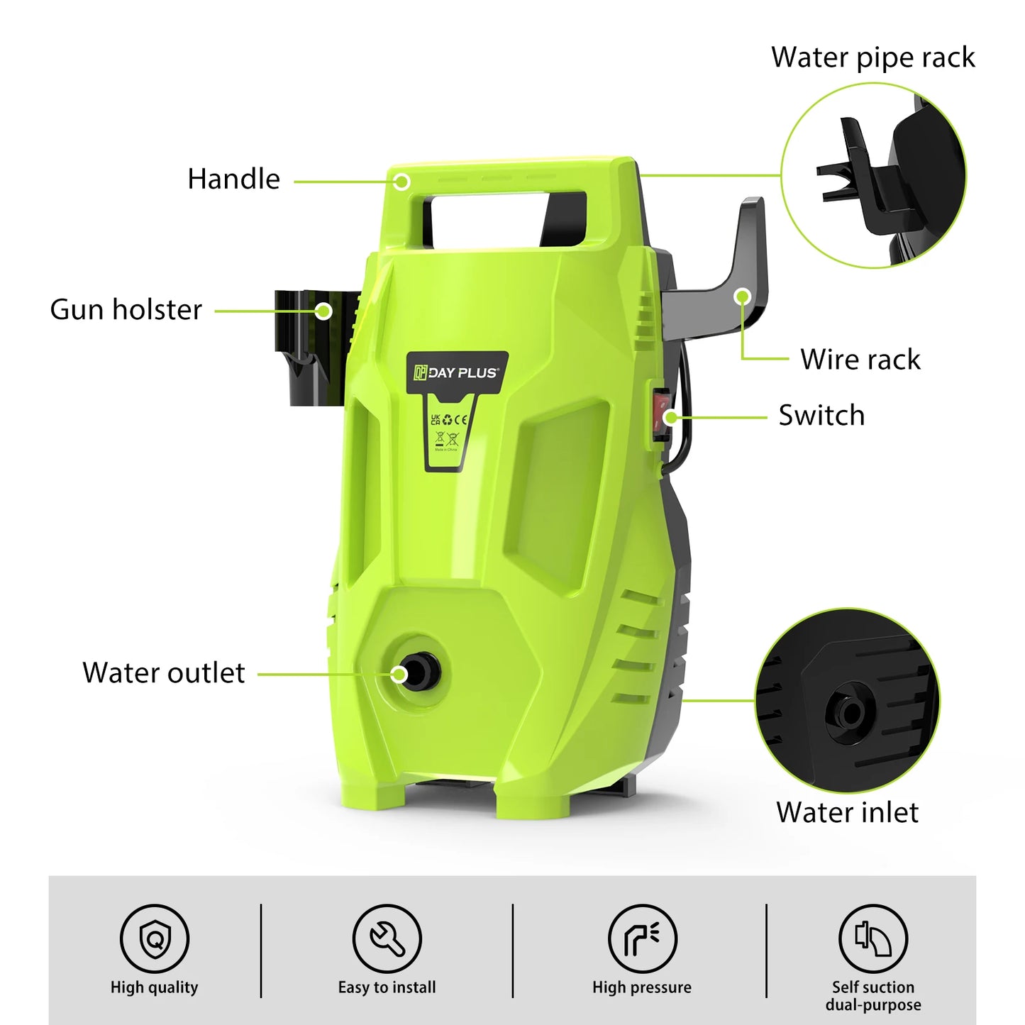 DayPlus High Pressure Washer Portable Electric Jet Washer for Patio