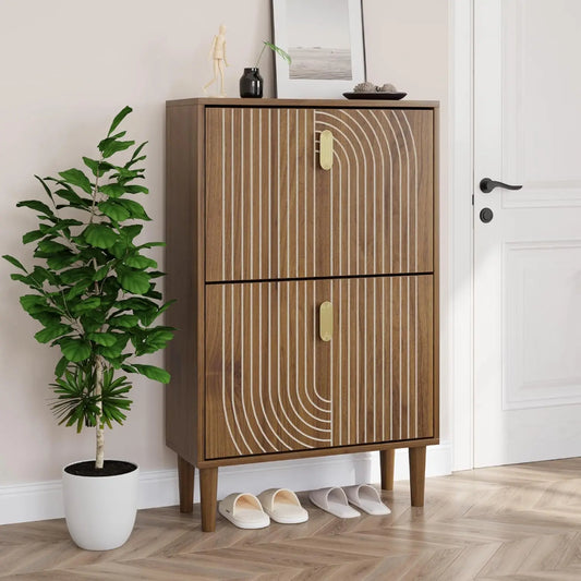 Shoe Cabinet With 2 Flip Drawers Freestanding Organizer