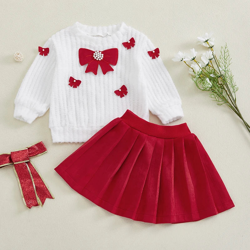 Cute Baby Girl 2 Piece Winter Knitwear Set With Bow