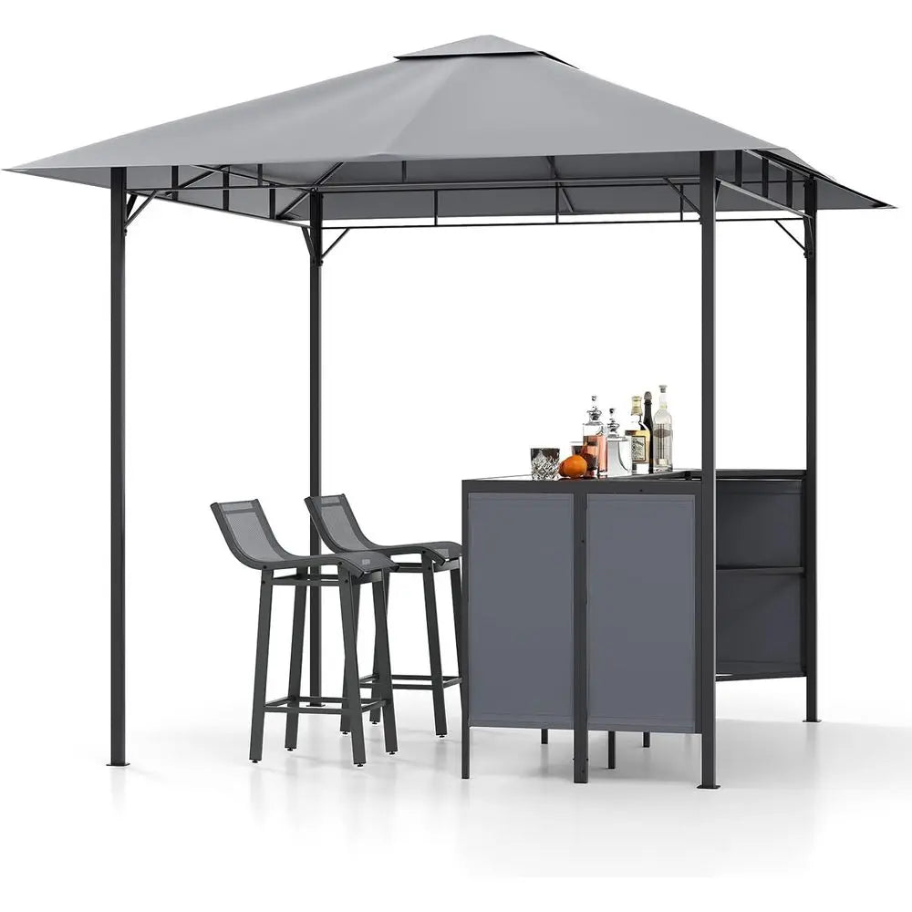 MKDK 3 Piece Patio Bar Set Double-Tier Gazebo And Stools