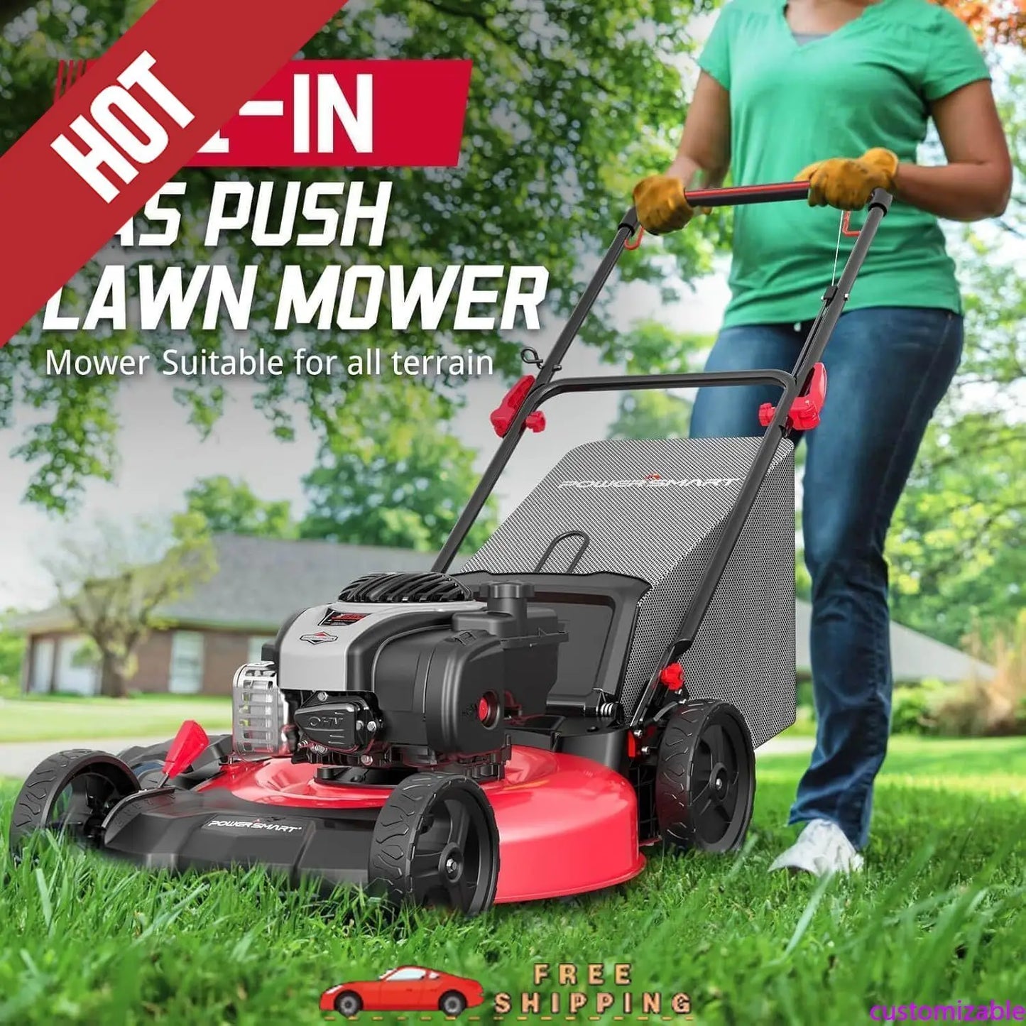 XMSJ 3in1 Gas Push Lawn Mower 140cc BS Engine