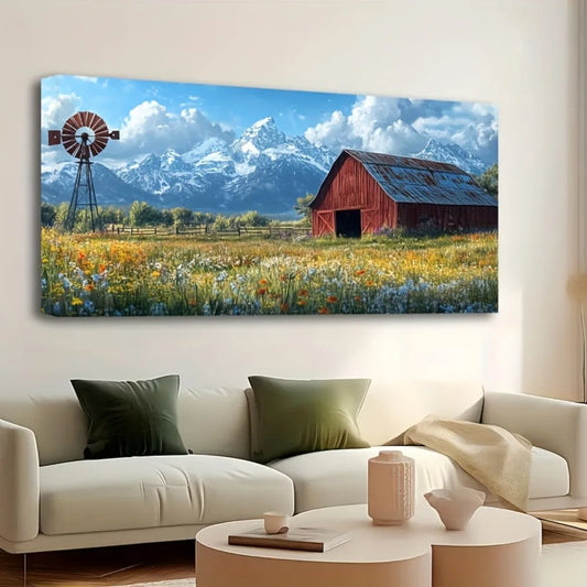 Hign Concerned Pine Wood Frame Rural Landscape Murals