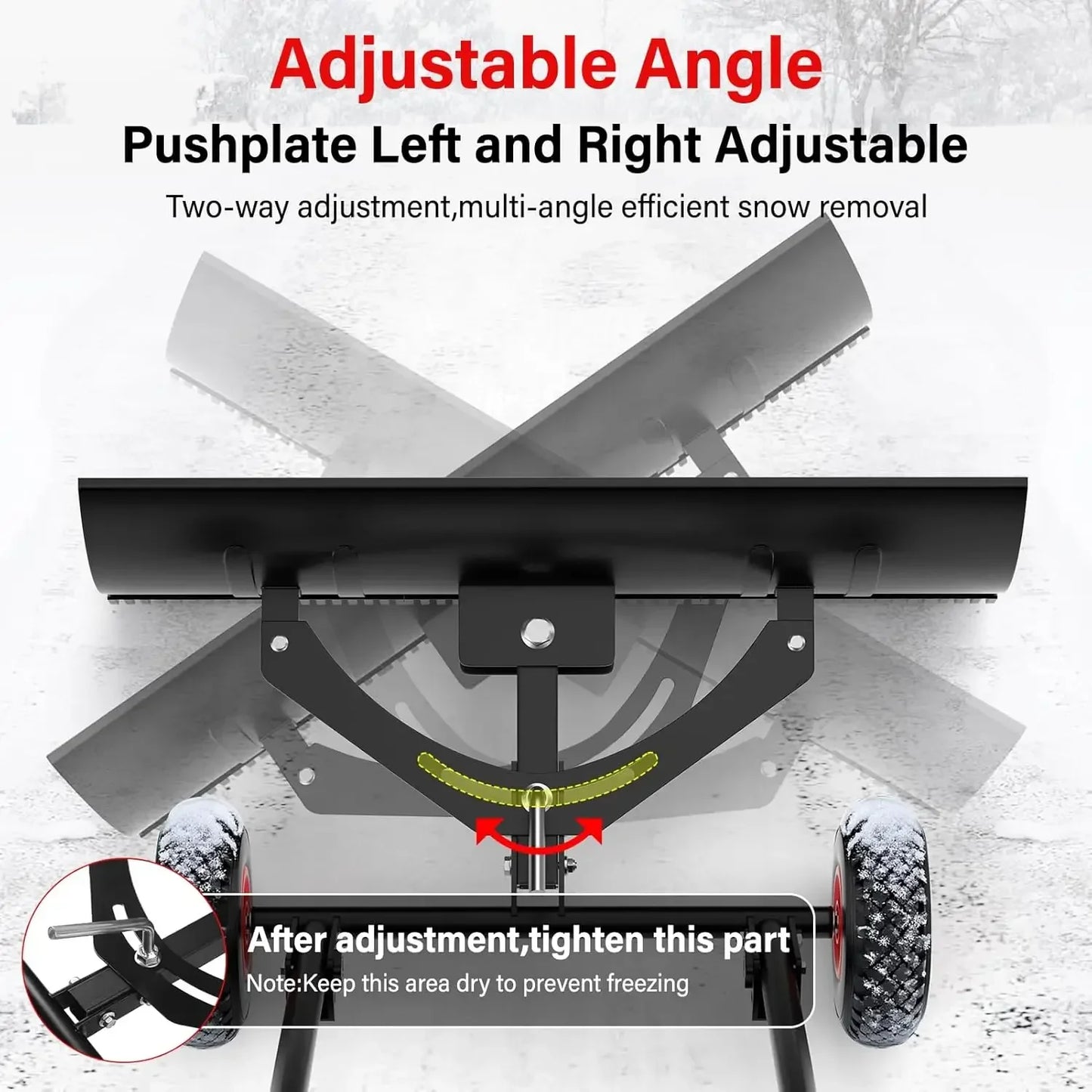 Snow Shovel Pusher With Wheels Heavy Duty Steel Angled Blade