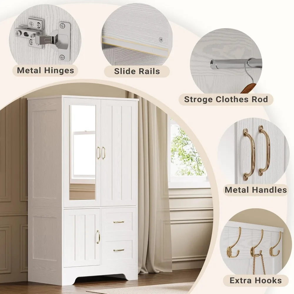 Wardrobe Closet With Mirror Doors Drawers Shelves Armoire
