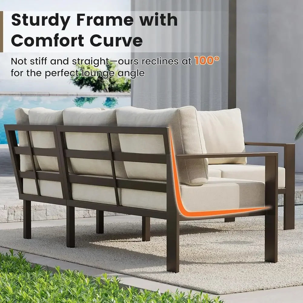 Outdoor L Shaped Sectional Sofa Set With Thick Cushions