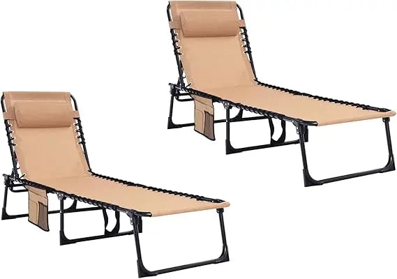 2-Piece Patio Folding Lounge Chairs With Pillow For Outdoor Use