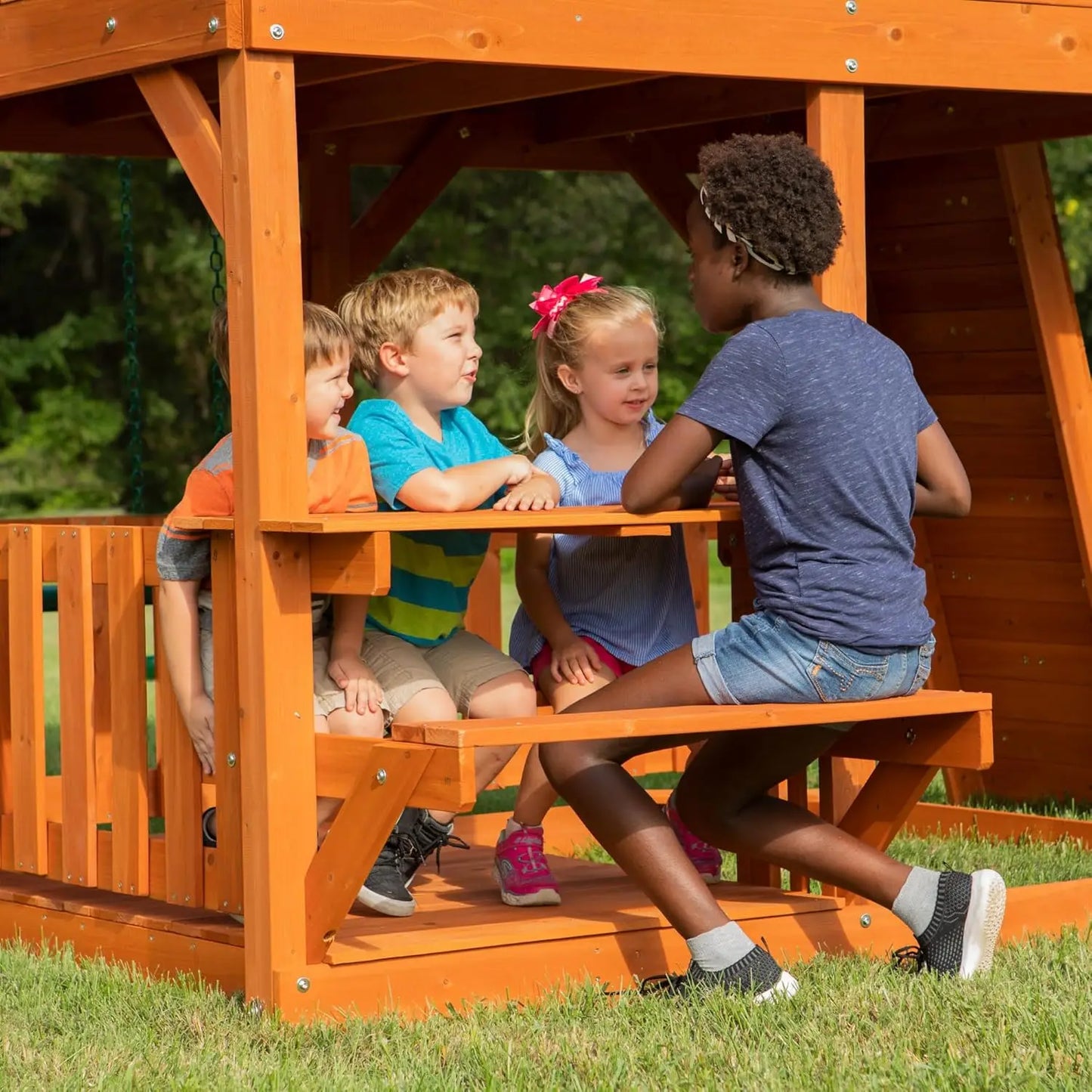 Cedar Wood Swing Set With Wave Slide And Monkey Bars