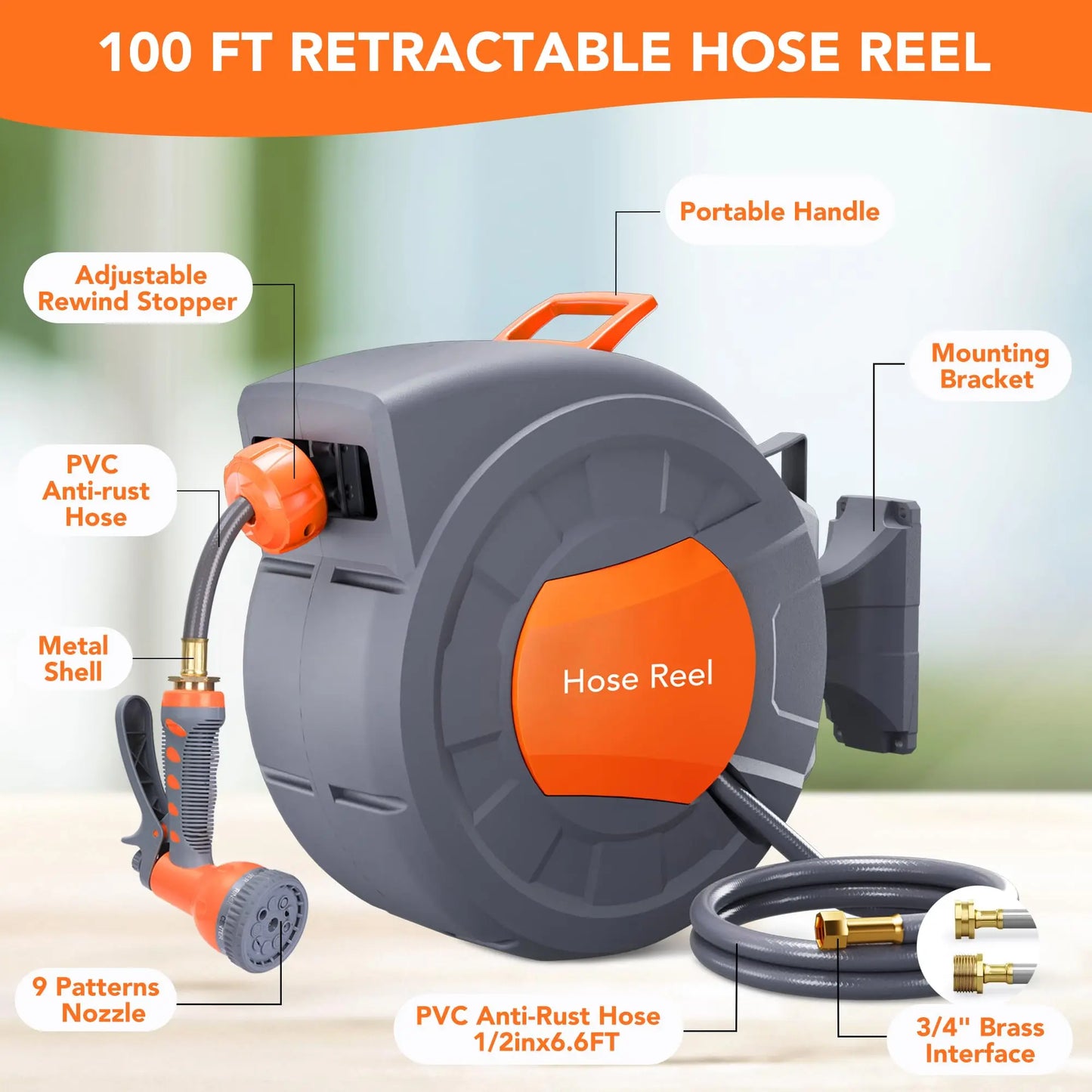 Hignconcerned Chemical Garden Hose Reel with Sprayer