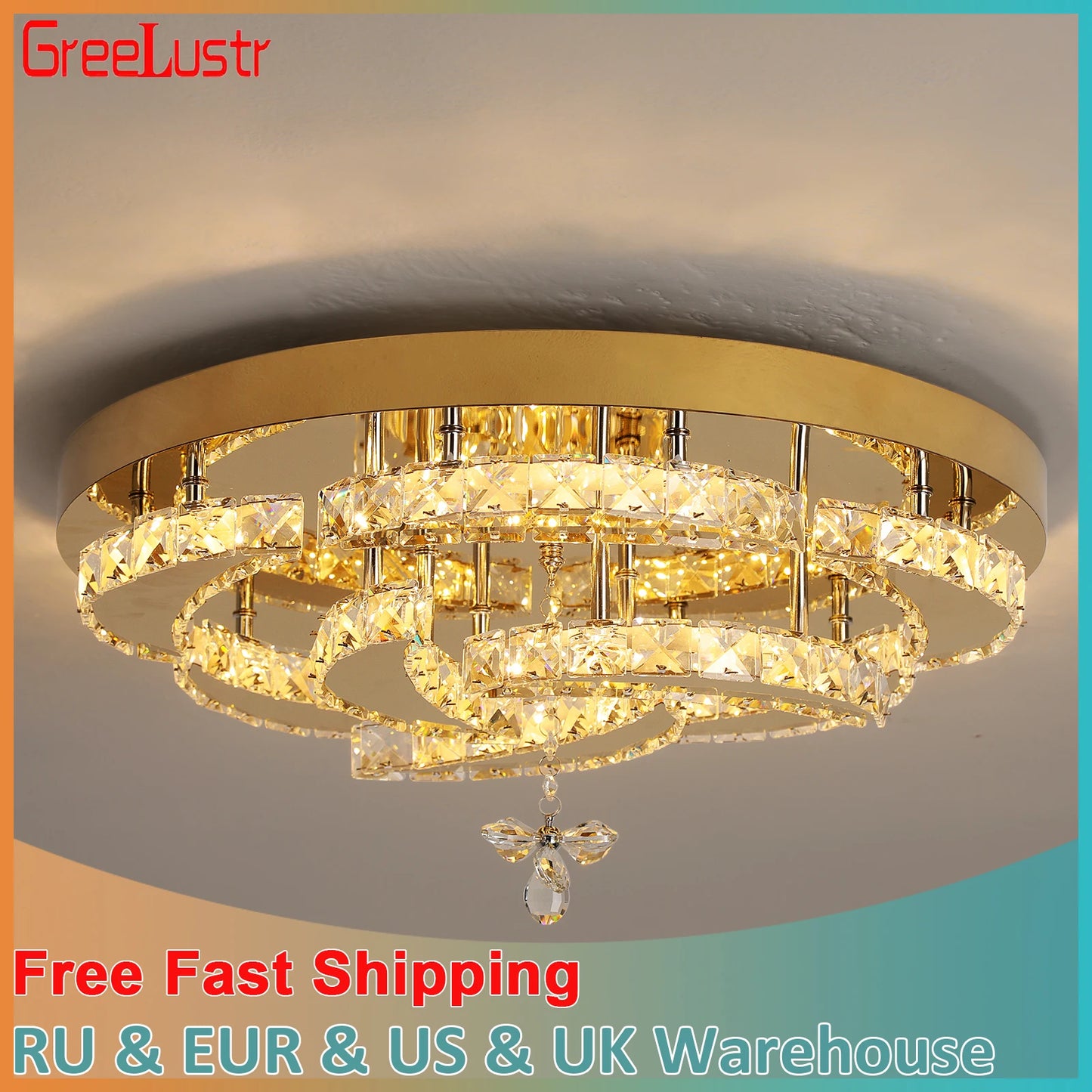 GreeLustr Flower Led Crystal Ceiling Chandelier Light