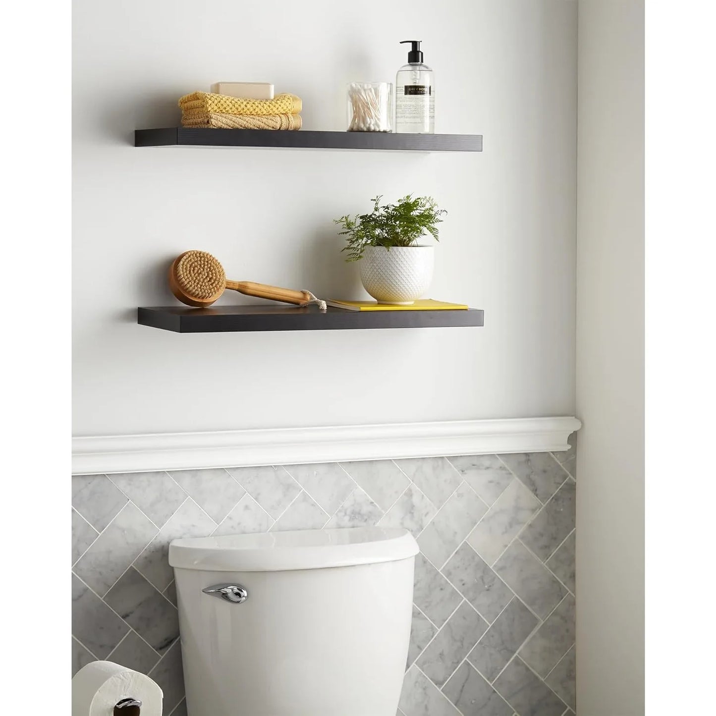 Hign-concerned Dual Tier Floating Wall Shelves Rustic Wood