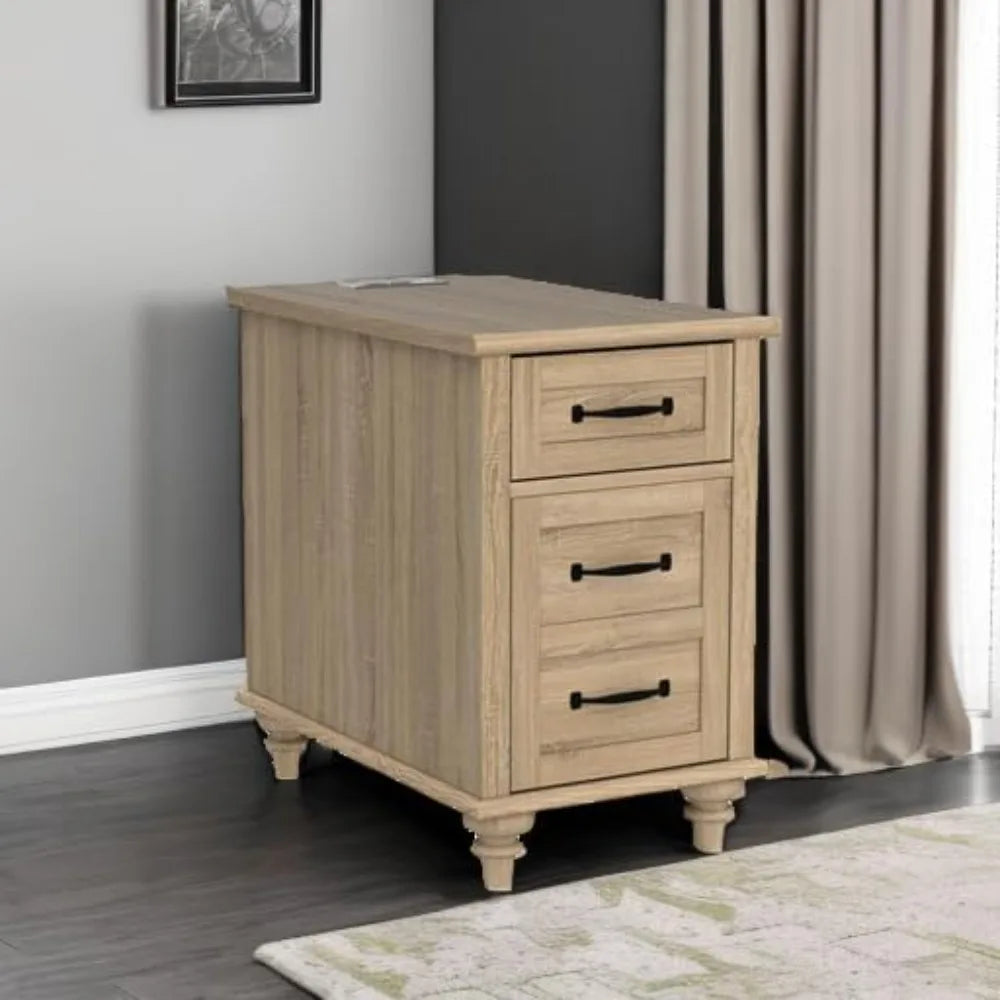 Set of 2 Farmhouse End Tables With Charging Station Drawer