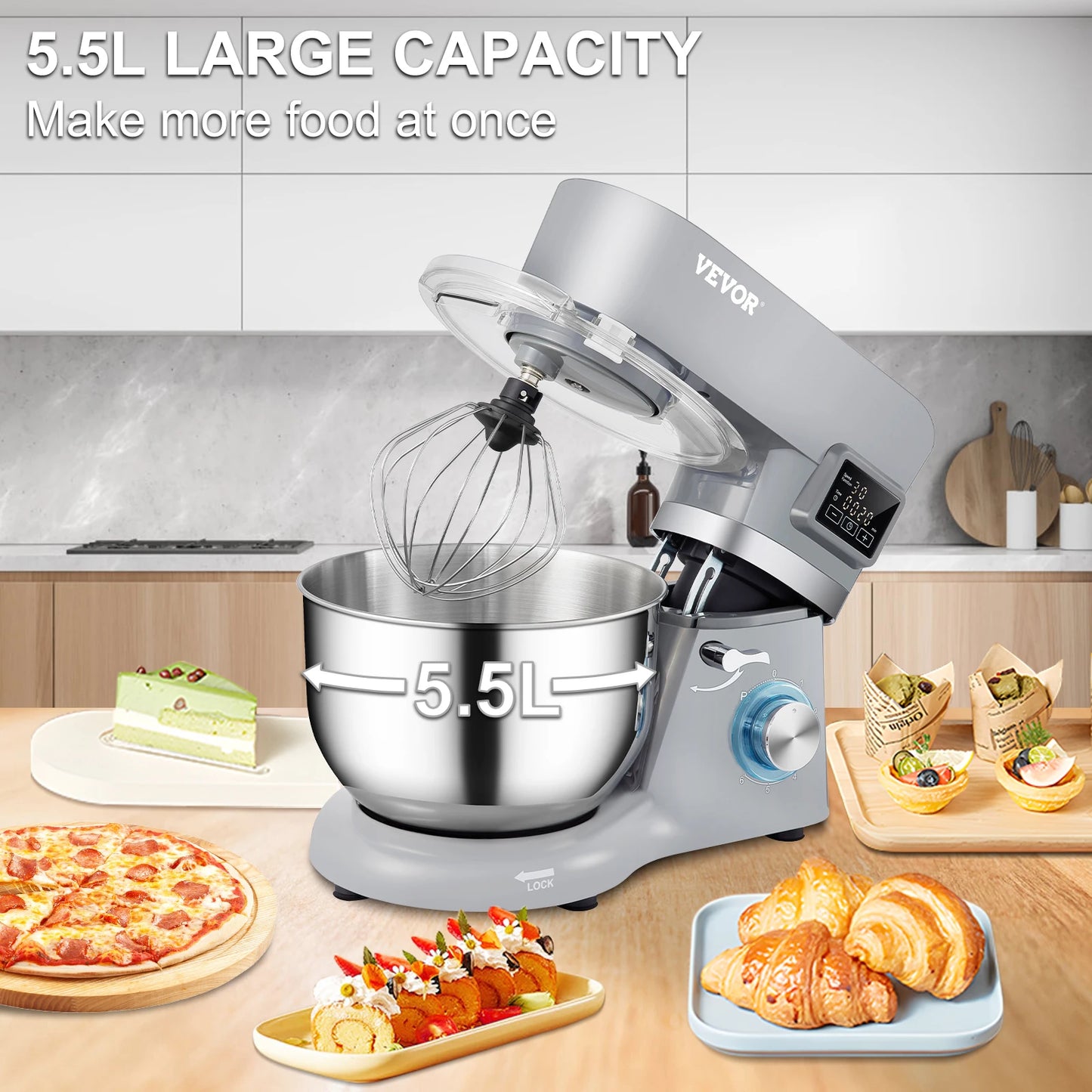 VEVOR Stand Mixer Electric Dough Mixer With 6 Speeds