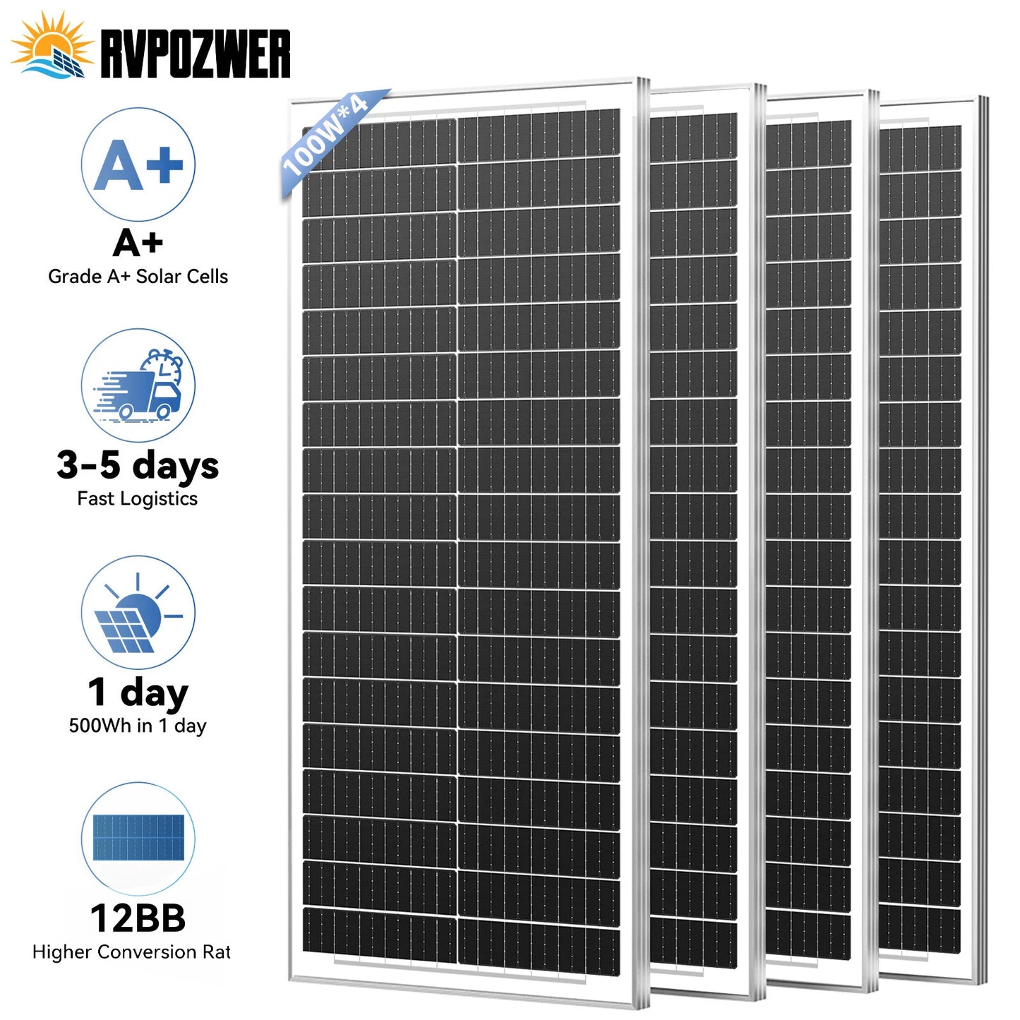 Rvpozwer 12.8V 100W Monocrystalline Solar Panel For RV Waterproof