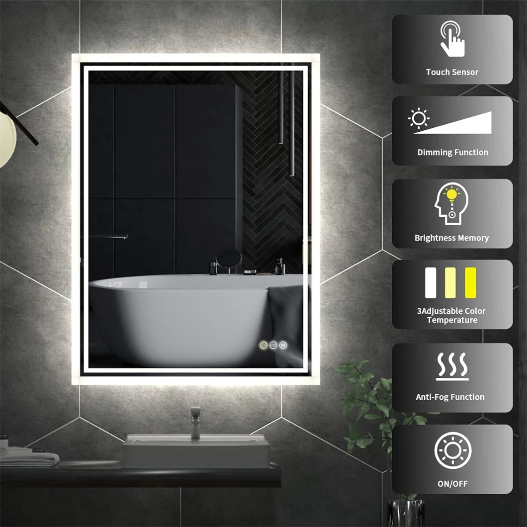 Borwart LED Bathroom Mirror Dimmable Backlit Wall Mounted