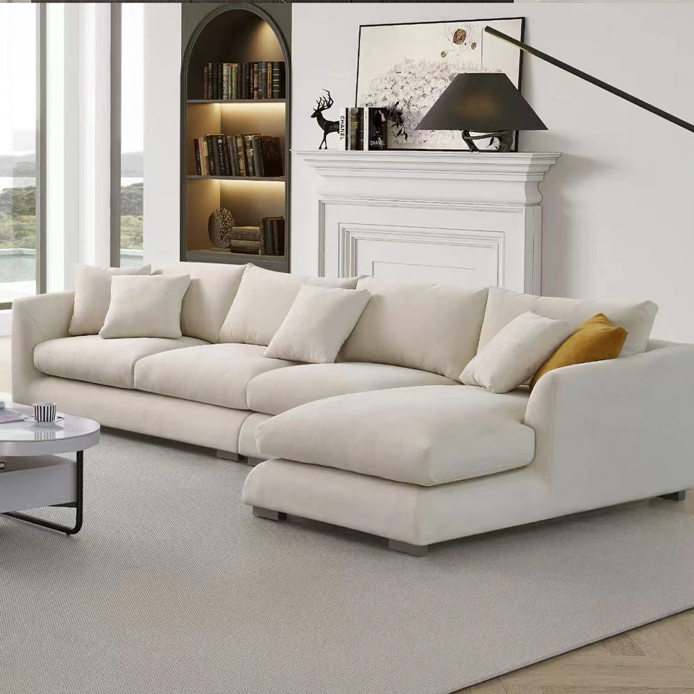 Cloud Down Filled L-Shaped Chaise Sofa Recliner Modern Linen