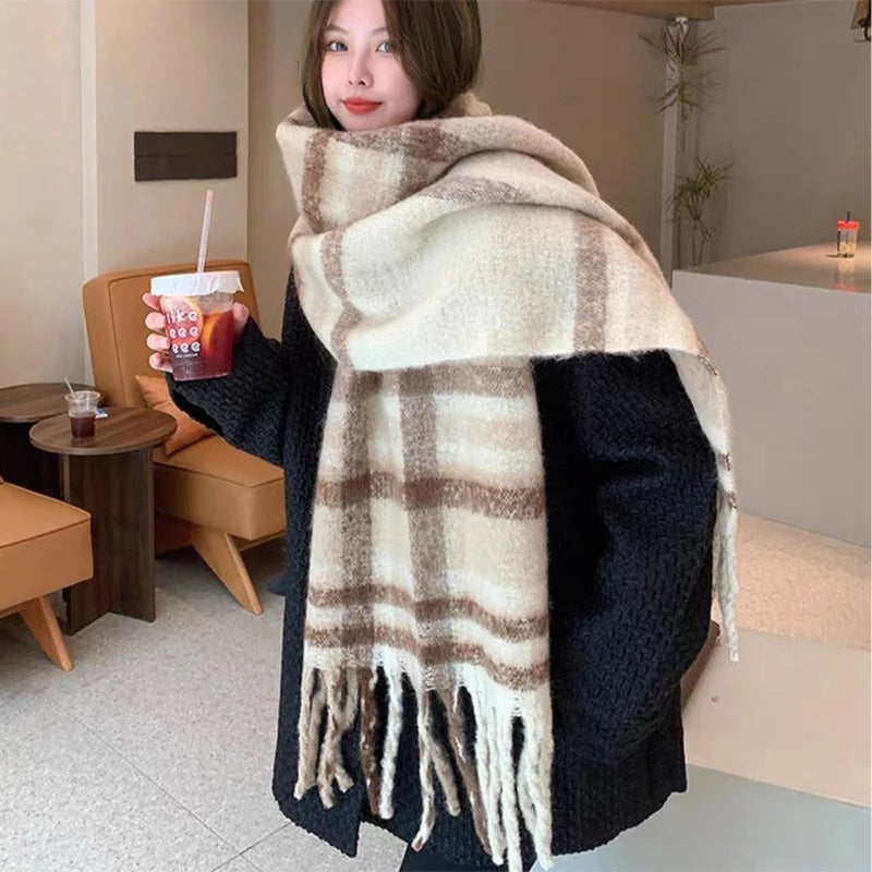 Winter Warm Tassel Scarf For Women Cotton Polyester