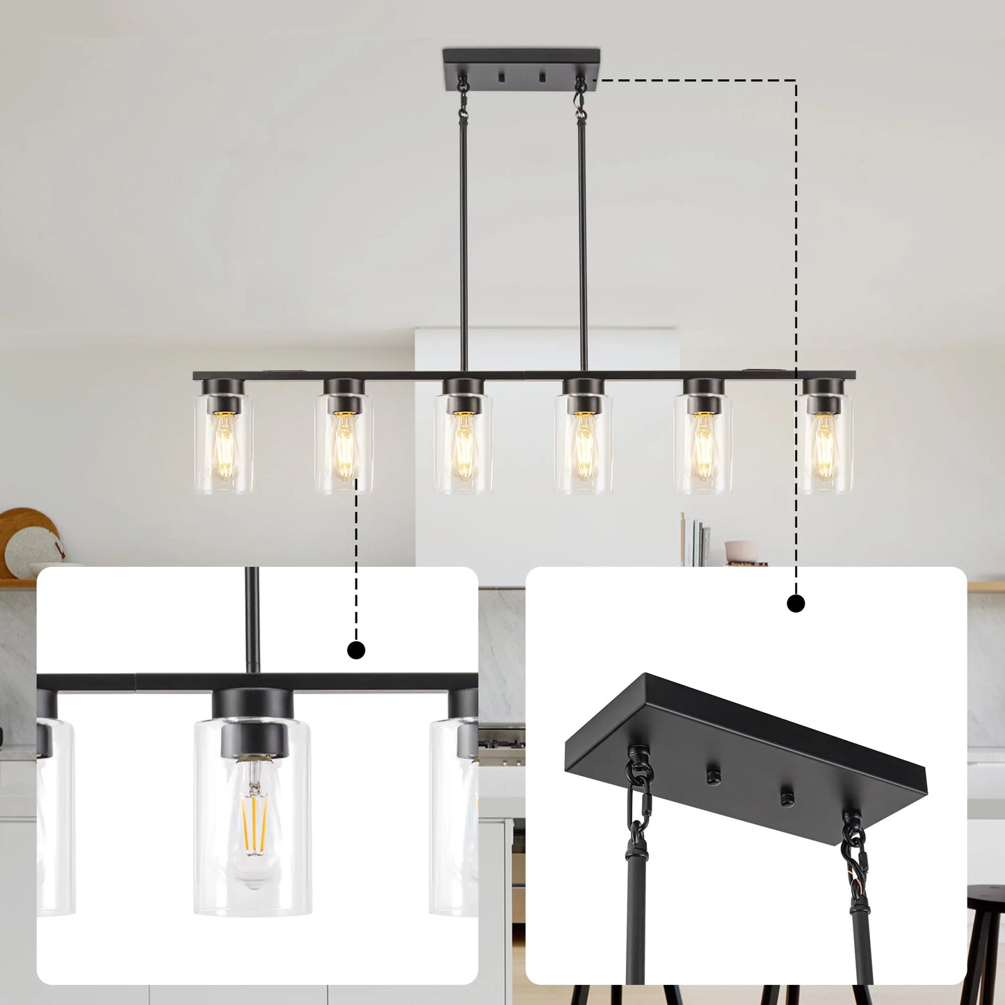 Glass Chandelier 5 to 6 Light Kitchen Island Pendant Light