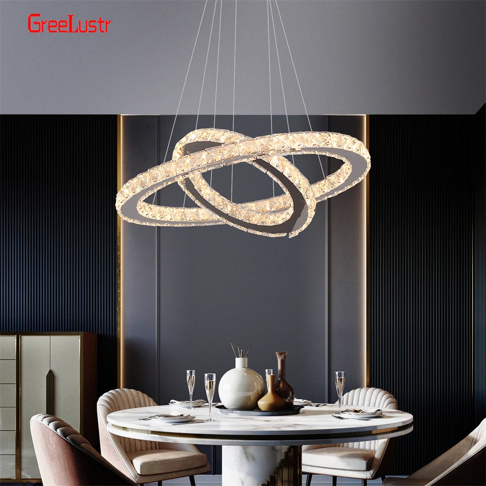 GreeLustr Modern Crystal Chrome Led Pendant Light Chandelier
