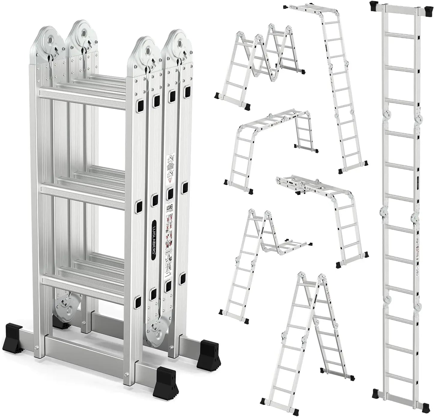 Hignconcerned Folding Ladder Extension 7 in 1 Aluminium