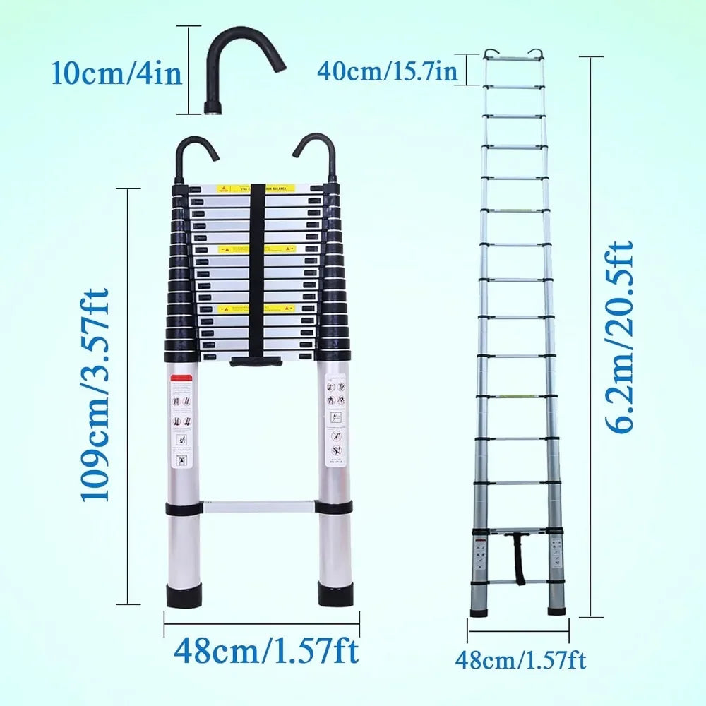 ANGDUO Telescoping Aluminum Ladder with Detachable Hooks
