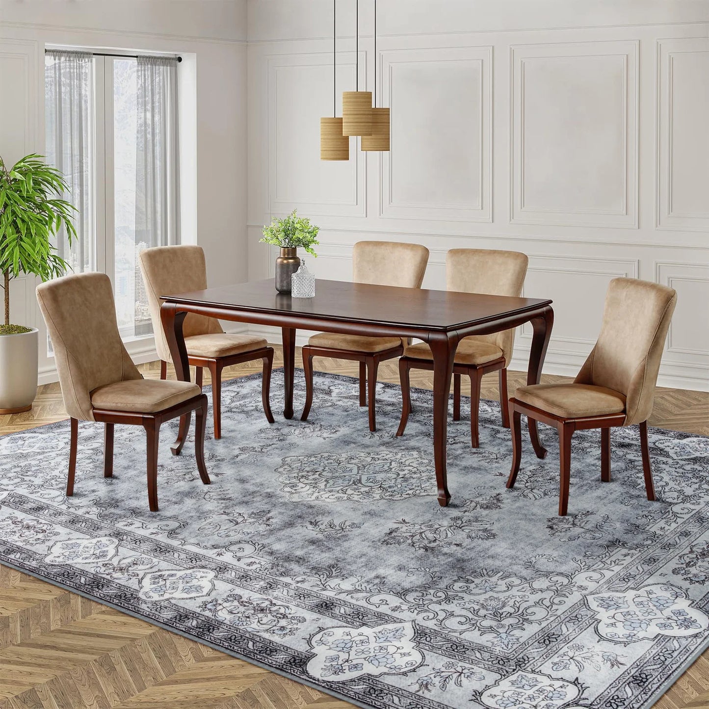 Noahas Living Room Floral Area Rugs Traditional Faux Wool