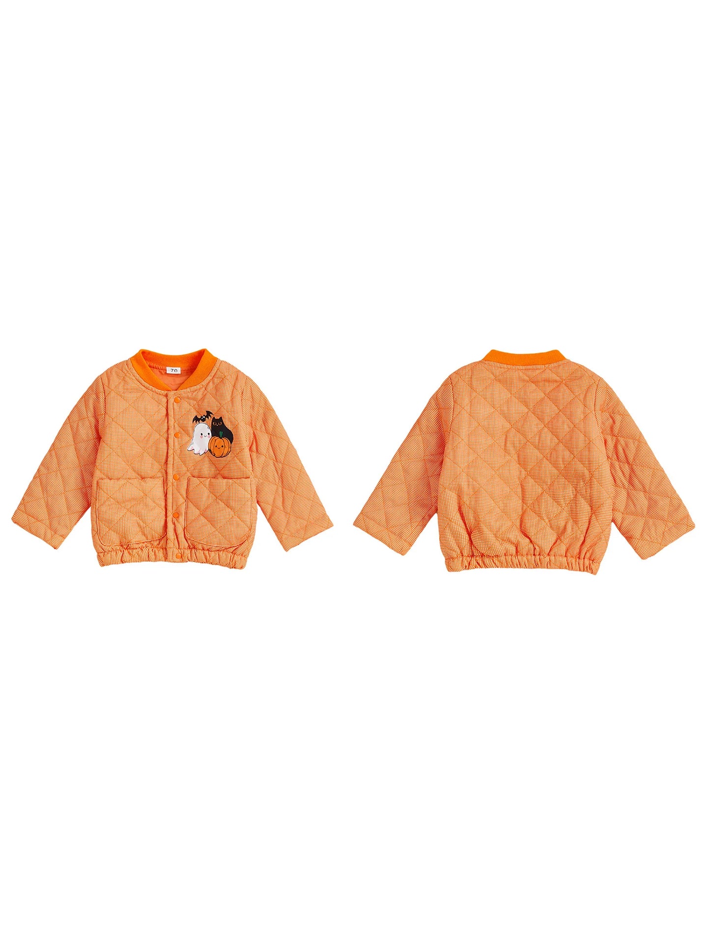 Pudcoco Pumpkin Ghost Print Halloween Jacket For Toddlers