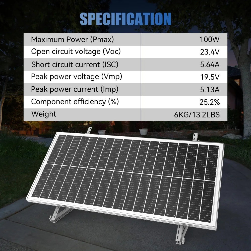 Rvpozwer 12.8V 100W Monocrystalline Solar Panel For RV Waterproof