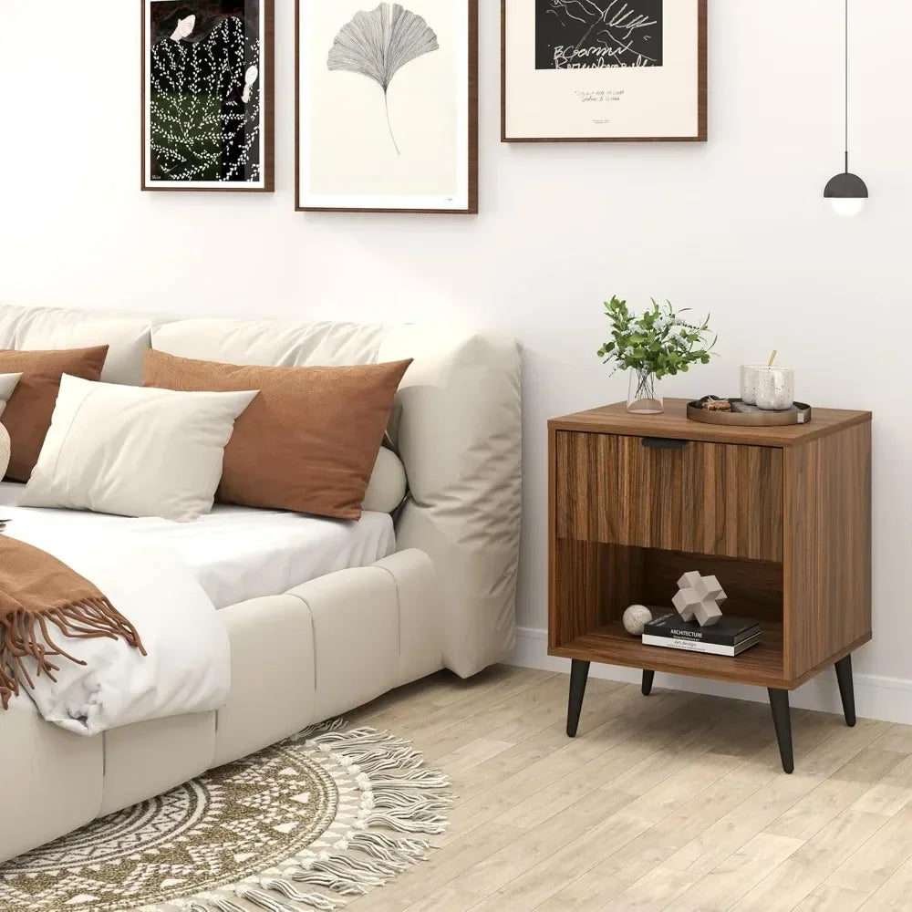ANGDUO Fluted Nightstand With Drawer And Open Storage