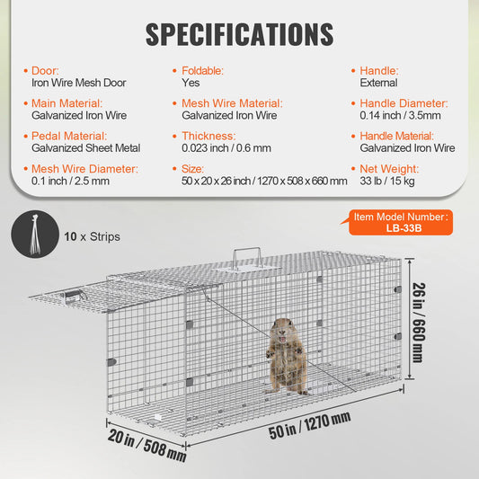 SucceBuy Foldable Live Animal Cage Trap with Handle for Cats