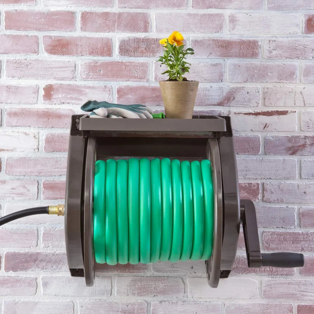 Liberty Basics Resin Wall Mounted Hose Reel With Shelf