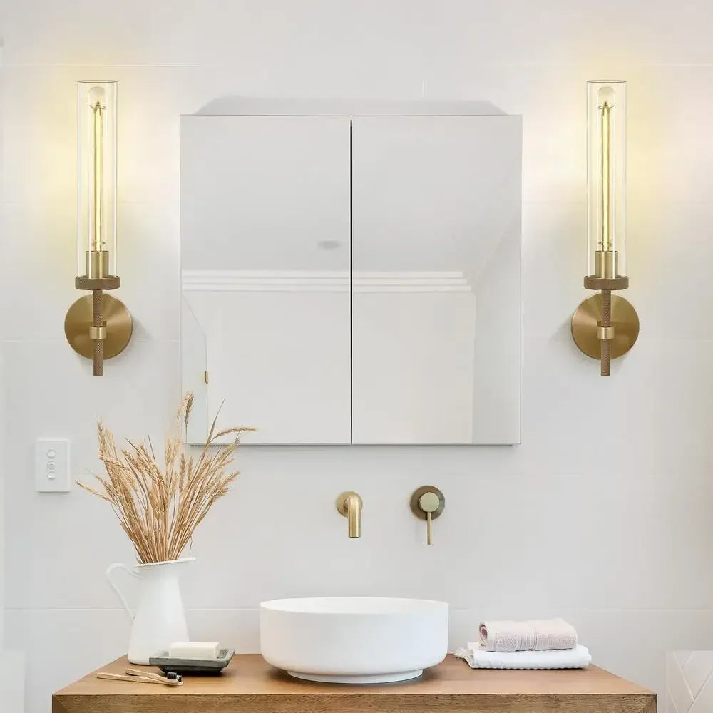 XMSJ Brass Wall Sconces Set Of Two Tubular Glass Lighting