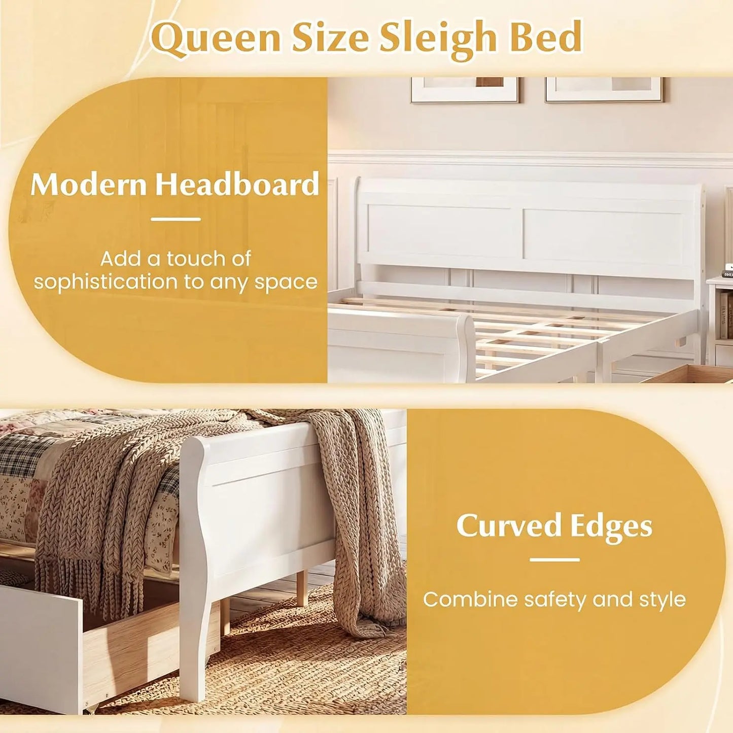 Queen Storage Bed Frame With Wood Headboard Footboard Drawers Slats