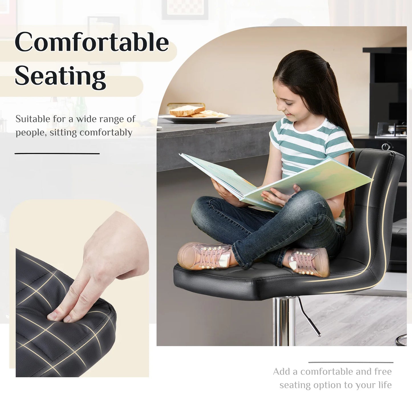 JHK PU Leather Bar Stools With Metal Frame Upholstered Backrest