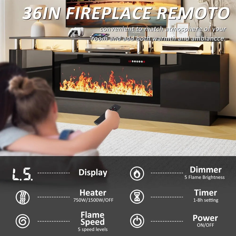 Modern Wooden Electric Fireplace TV Stand With Remote