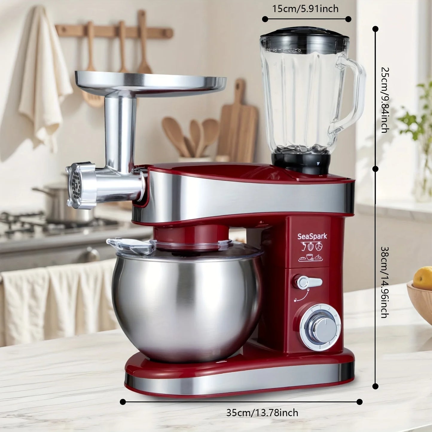 Electric Vertical Mixer 400W 6-Speed Pulse Button With Attachments