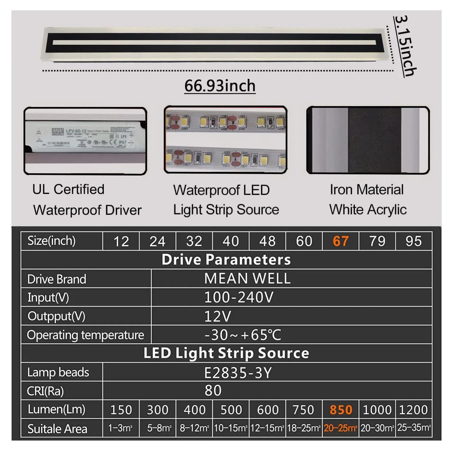 Outdoor Long Strip Modern LED Wall Light Sconce IP67