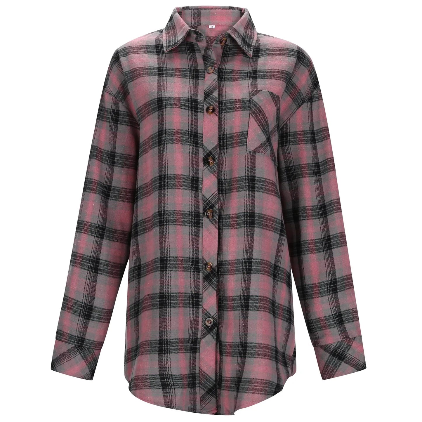 Guangdong CN Womens V Neck Flannel Plaid Button Down Shirt
