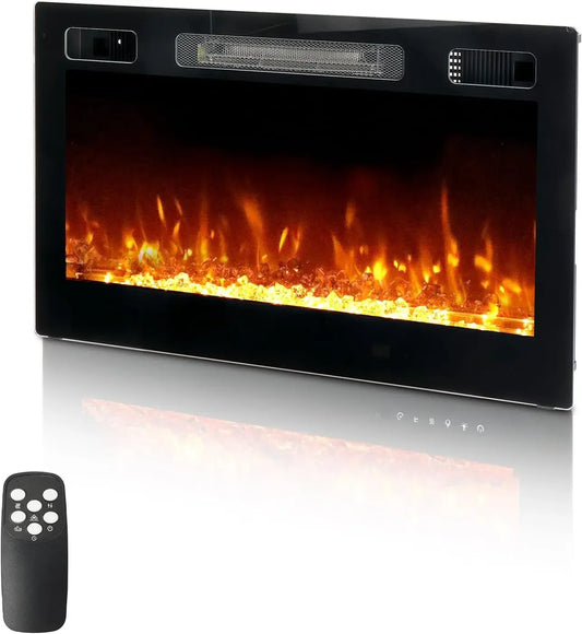 Electric Fireplace With Remote Control 12H Timer 1500W Wall Mounted Recessed