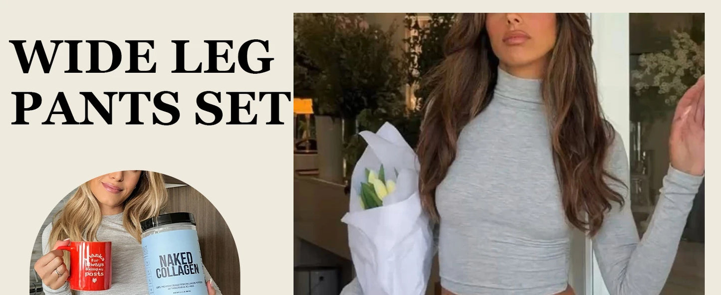 Women's Yoga Two Piece Long Sleeve Wide Leg Activewear Set