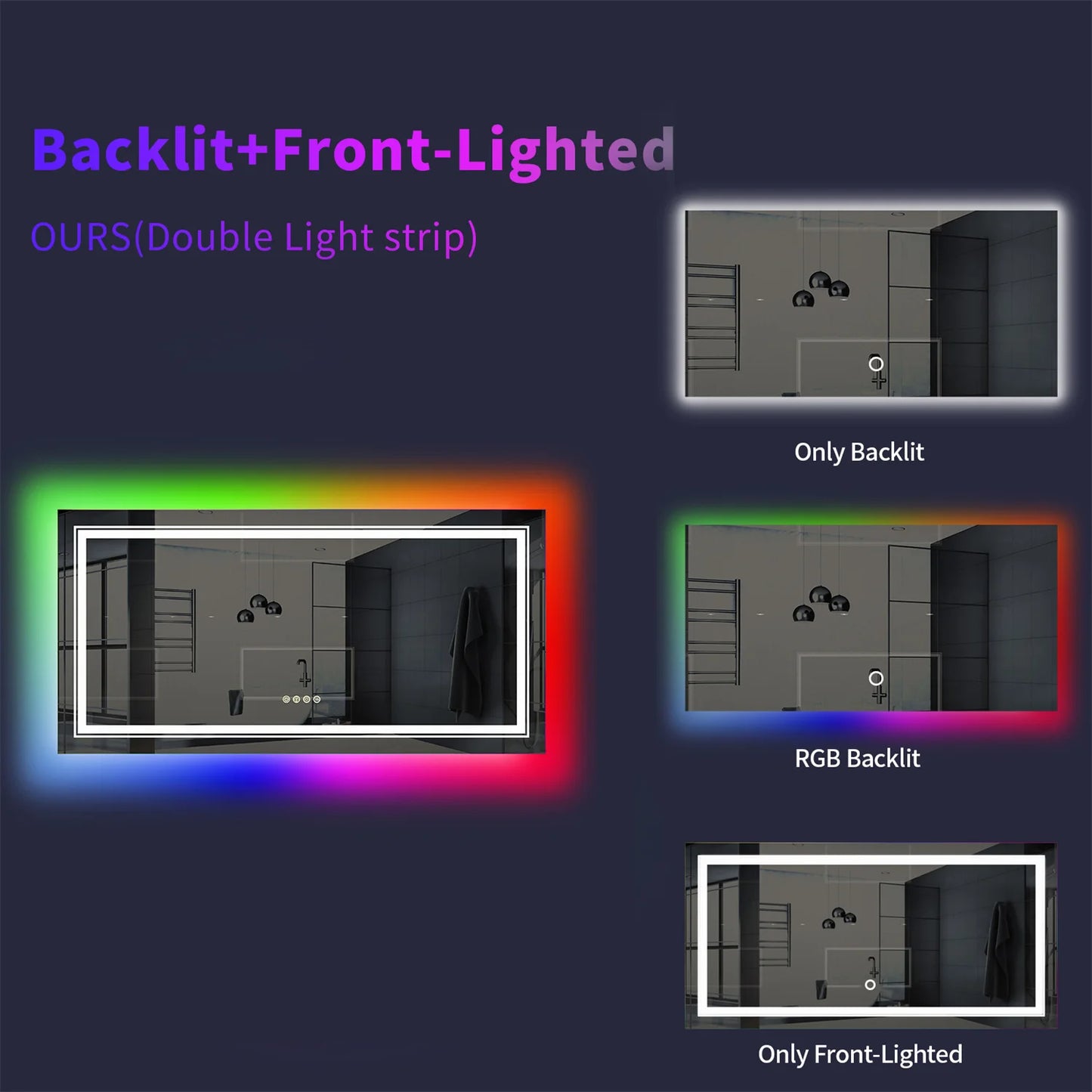 Wisfor LED Vanity Mirror RGB Backlit Dimmable Anti Fog